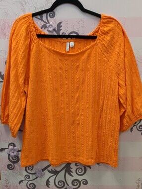 Cato Bright Orange Textured Scoop-Neck Blouse